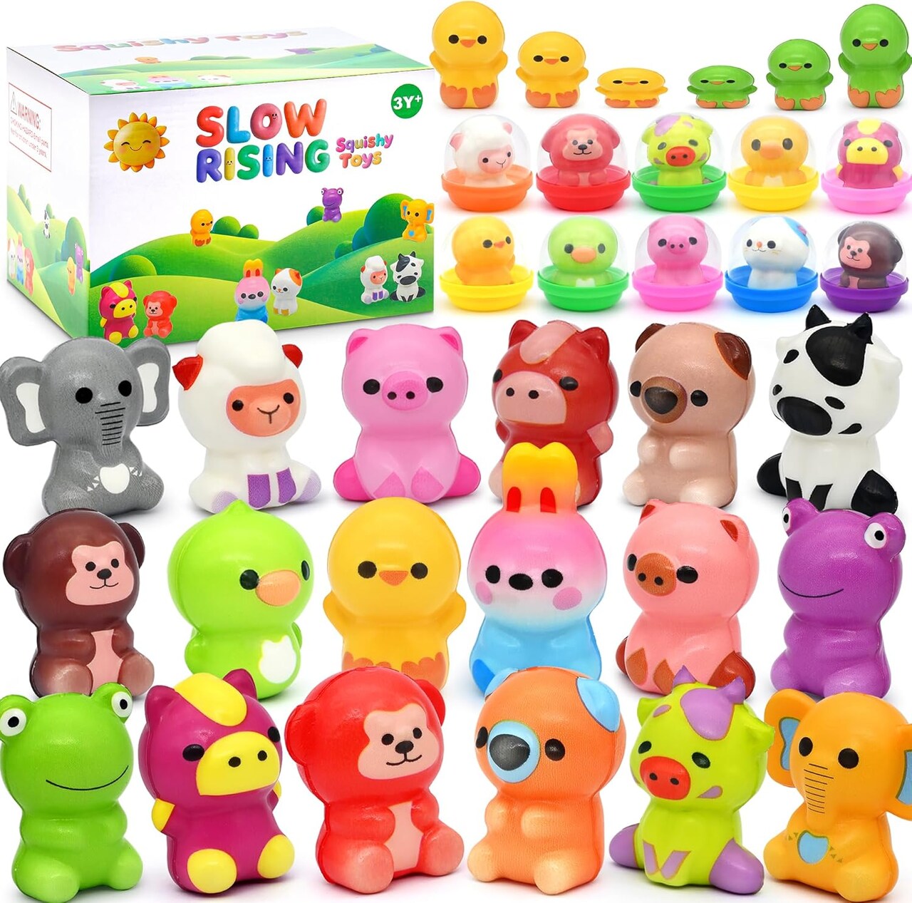 30-Pack Squishy Animals with Capsules – Slow-Rising Stress Relief Toys, Party Favors, Birthday Gifts, Sensory Fidget Toys for Kids, Classroom Rewards, Travel & Claw Machine Prizes